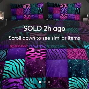 Vibrant Patchwork Animal Print Duver Set - Purple & Teal